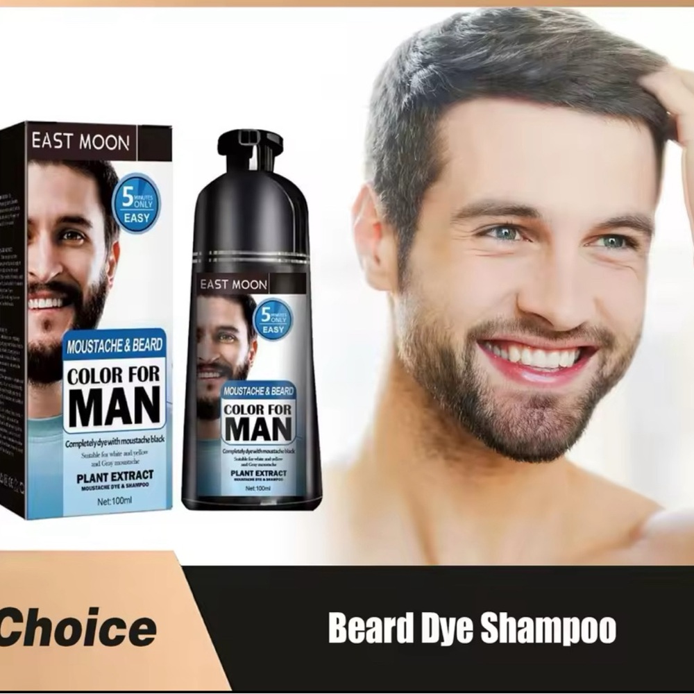 Beard Dye Shampoo for Long-Lasting Black Color, Strengthening & Grey Coverage